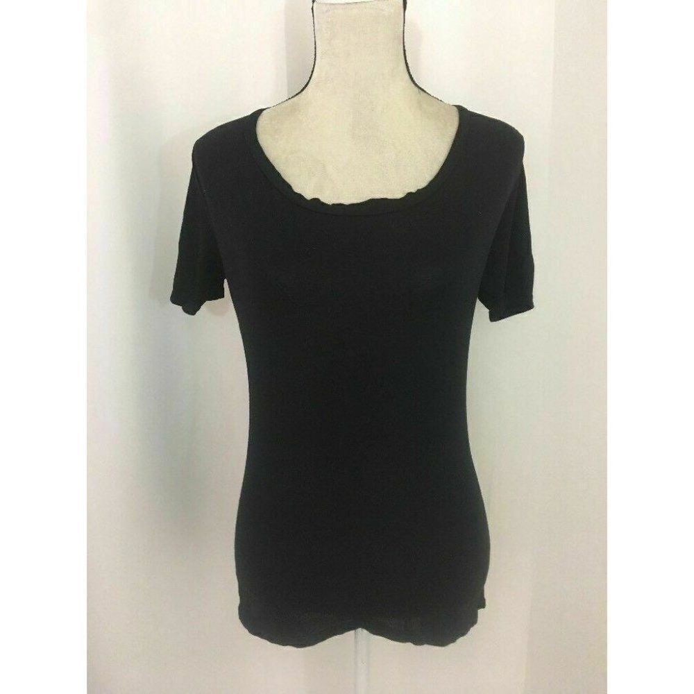 Monrow Womens Solid Black Short Sleeve Top T Shirt